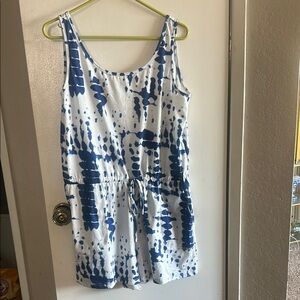 Summer Jumpsuit With Pockets Size Large Blue and White Tie-Dye